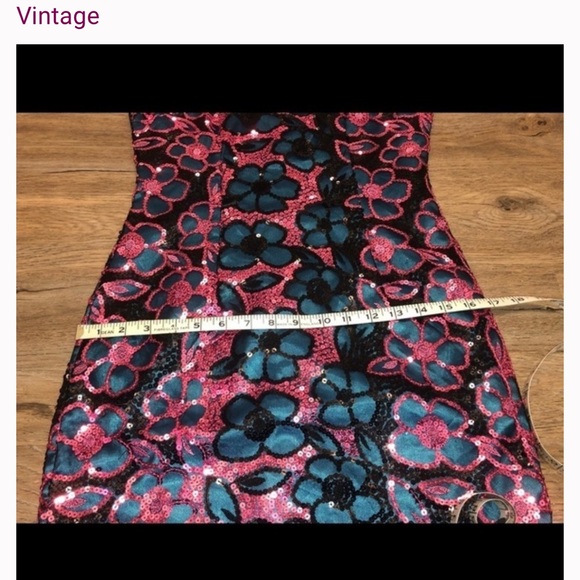 Vintage sequined cheongsam qipao dress floral print metallic sparkly - Picture 7 of 9